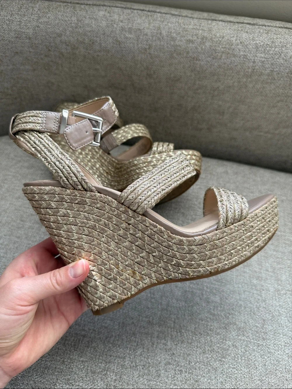 Vince Camuto Braided Espadrille Wedge Sandals in Taupe